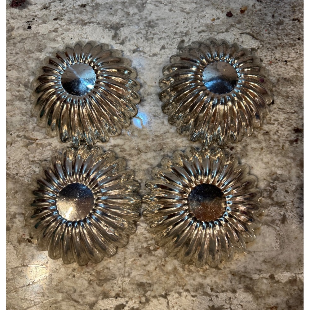 Vintage Silver Fluted Metal Tart Molds Scalloped Brioche Tins Set of 4